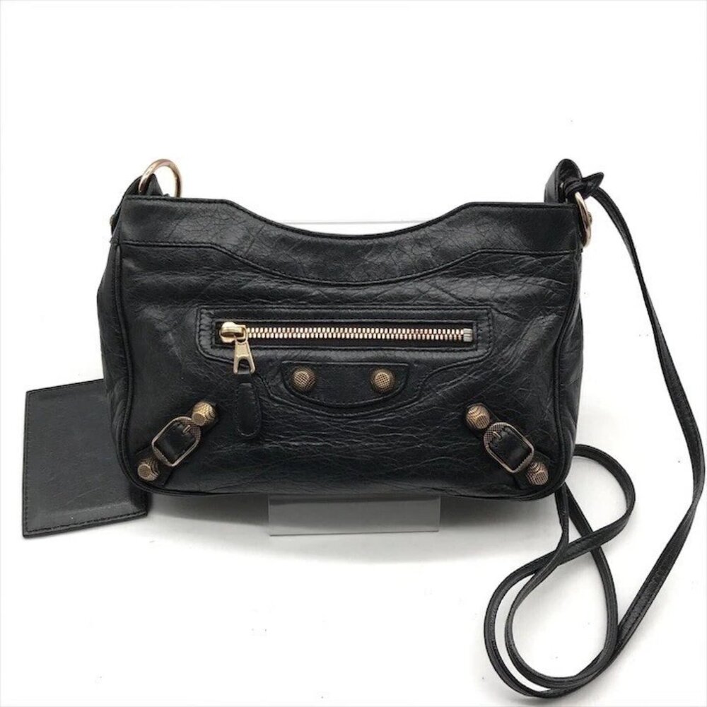 Authentic Balenciaga Black Leather Giant Hip Shoulder Bag with box & serial #